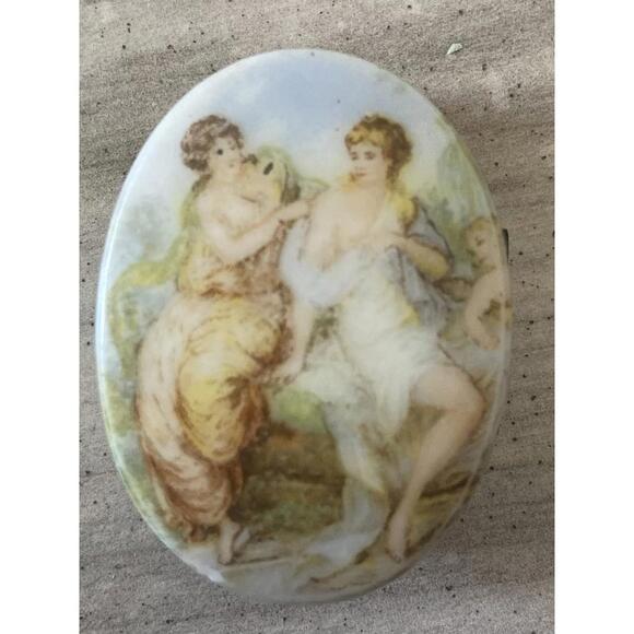 Other - Vintage Trinket Pill Box Oval Tin Renaissance Vtg Box